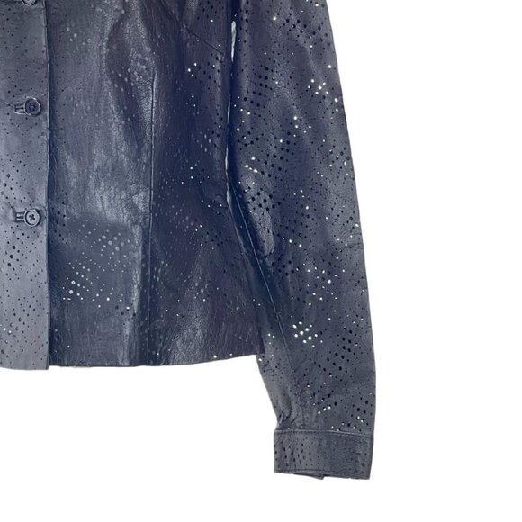 & TROUSERS Jacket Black Perforated Dots Texture Tailored Leather Women's Size 6 - Picture 6 of 13